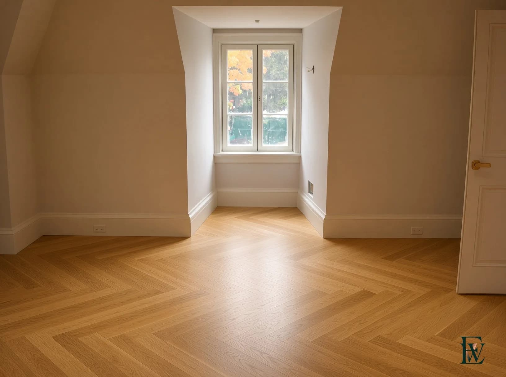 Herringbone oak — The V points at the dormer.