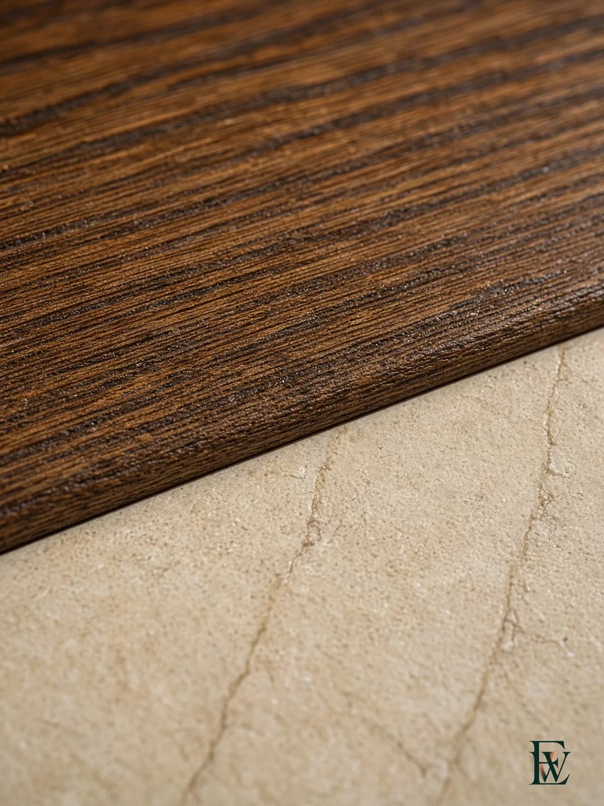 Oak floor transition at a closet threshold, frame 3 of 3, macro of the material line at the casing, Ecowoods site work, Toronto.