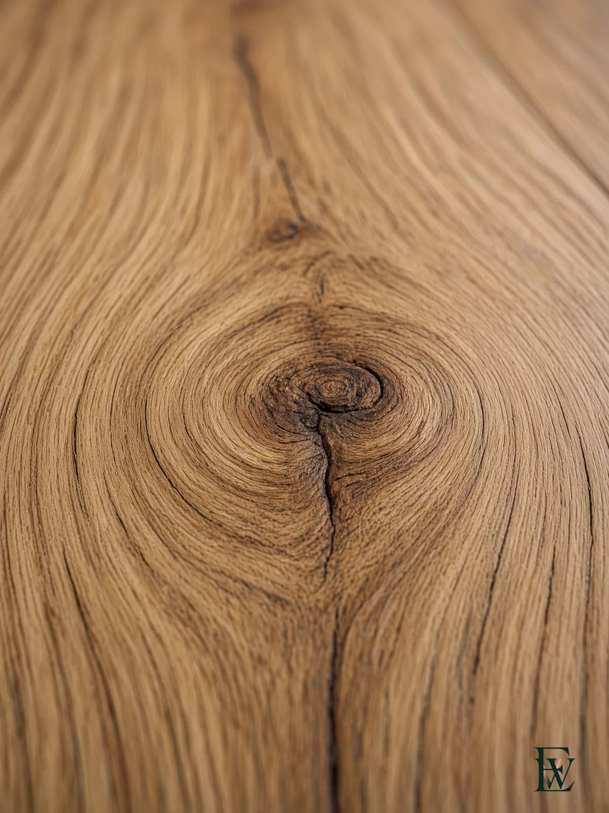 Light strip oak floor, frame 3 of 3, macro of a natural knot in the grain, Ecowoods site work, Toronto.