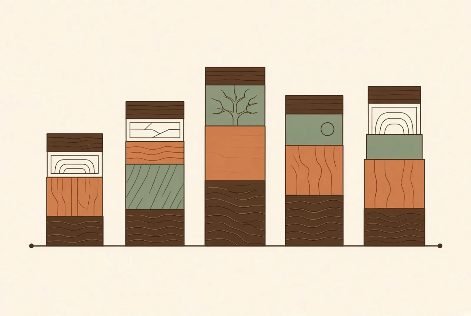 Five scopes of hardwood work drawn as bands on a single cost axis so their ranges can be compared directly.