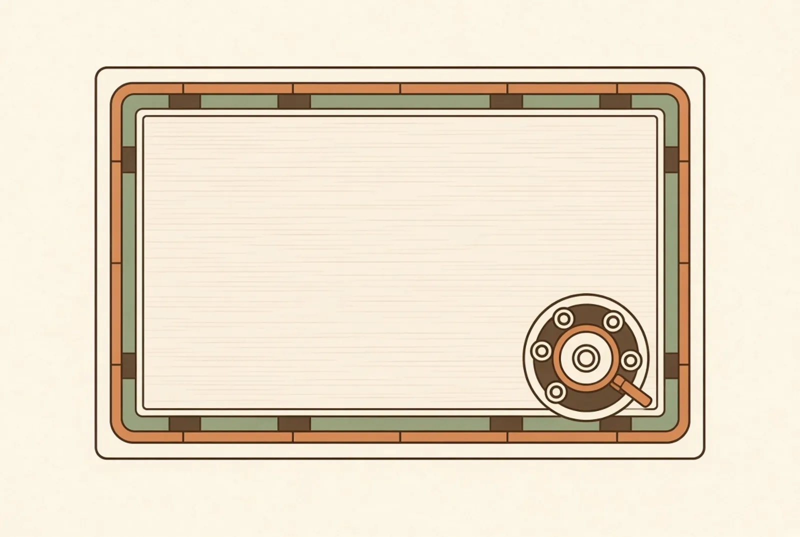 Overhead plan of a room showing the belt-sanded field, the edged perimeter band, and the planetary machine working the boundary between them.