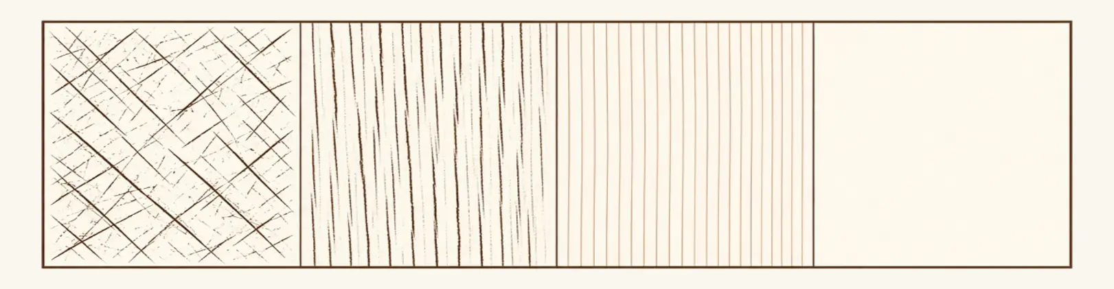 A floor part-way through refinishing, half worn and half freshly cut, with the machine sequence implied.