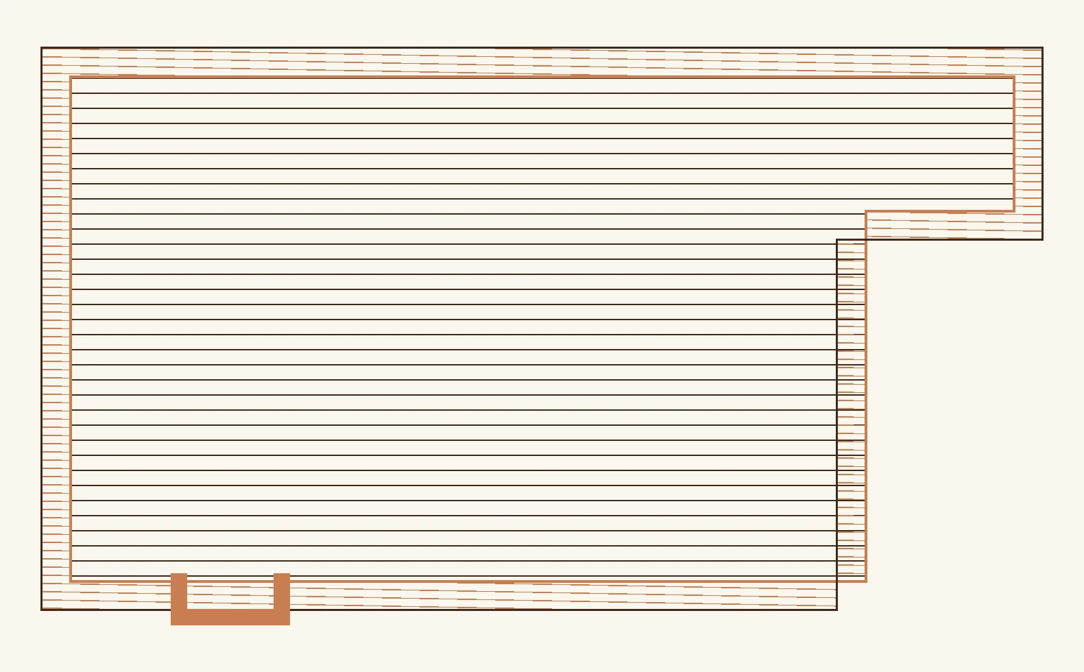 Plan view of a room showing the wide central field the belt sander reaches, and the narrow band around the walls, into closets and around obstructions that only the smaller edger can reach.