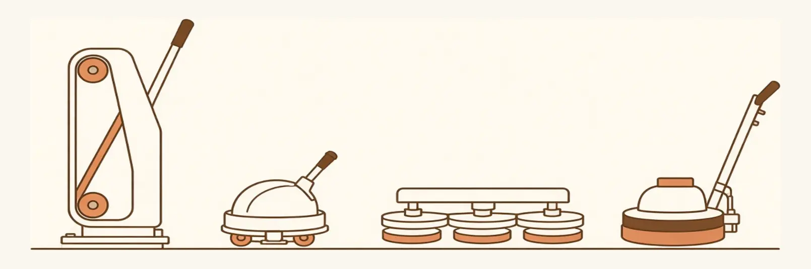 The four refinishing machines arranged in the order they run.