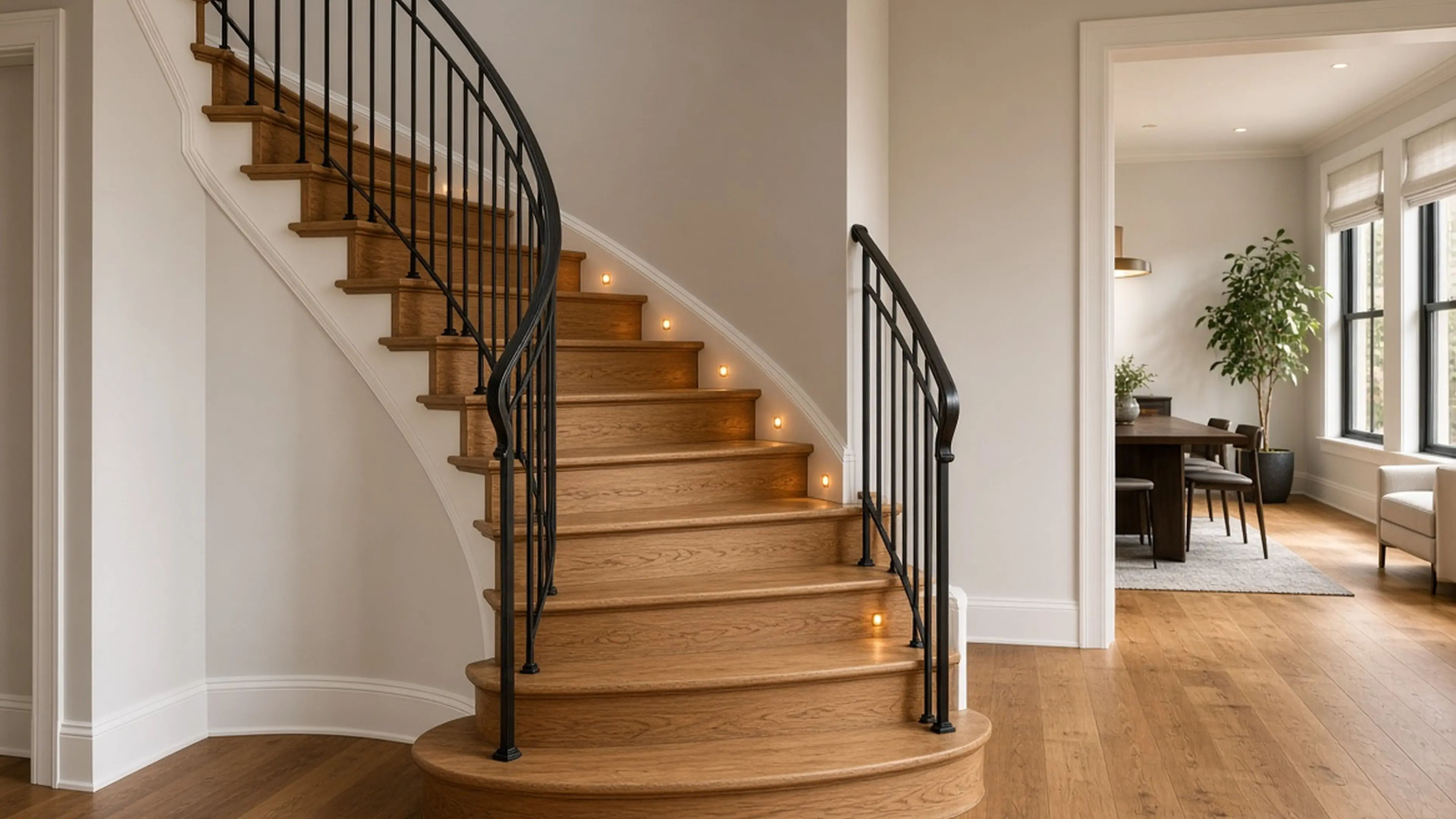 Refinished stair colour-matched to the main floor it meets