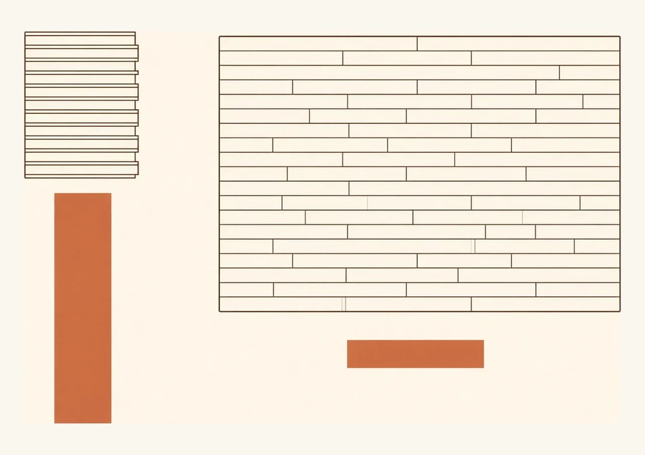 A flight of thirteen treads shown beside a large rectangle of open floor, with the small surface area of the stairs set against a labour bar three times the height of the floor's.