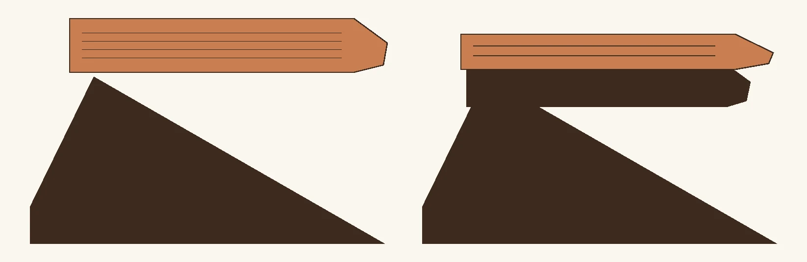 Two stair treads drawn in section side by side — one a full-thickness solid tread replacing the original, the other a thin retrofit cap fitted over the existing structure.