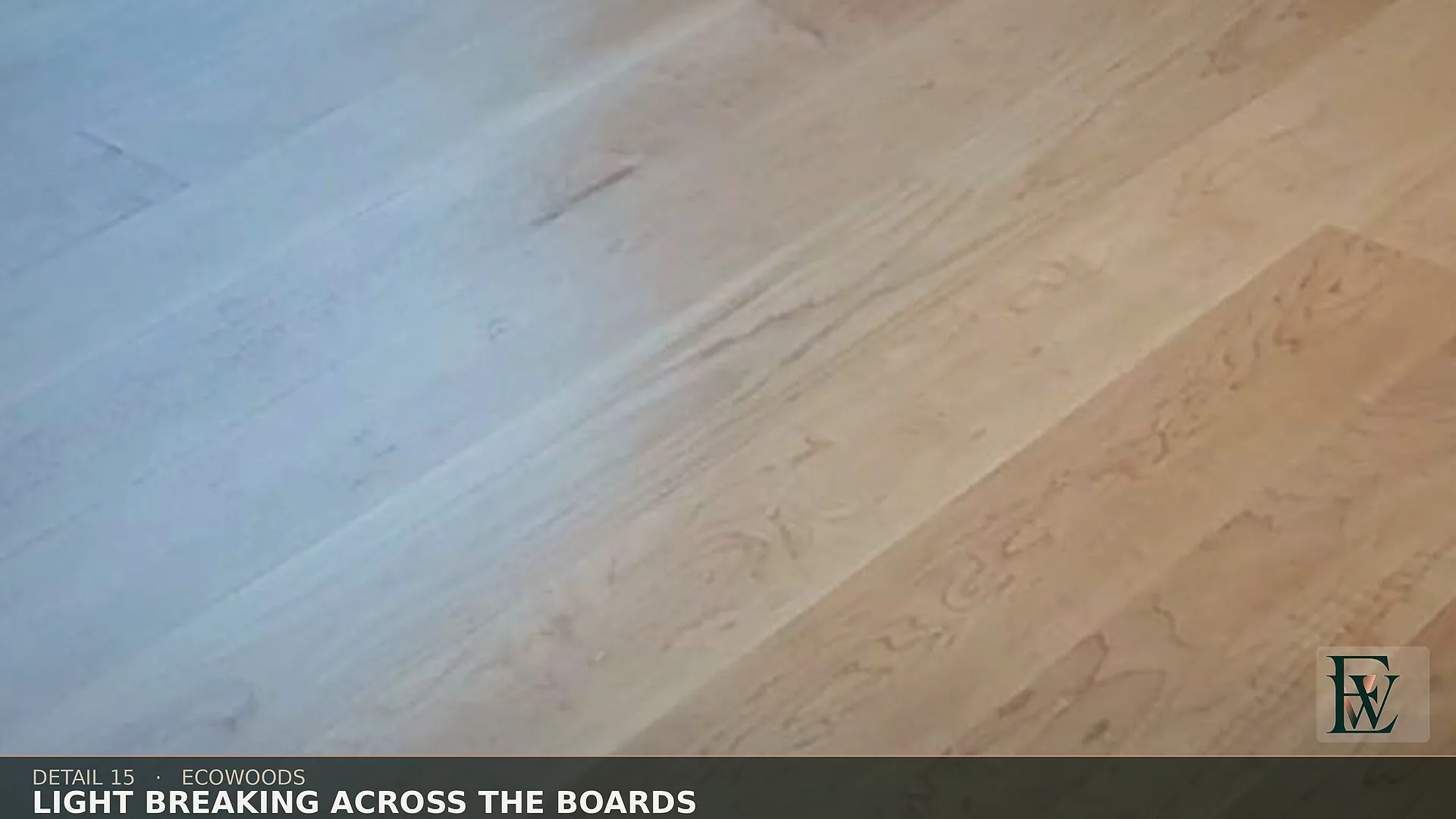 Window light breaking softly across the boards, the satin finish reading as a tonal step, not a glare.
