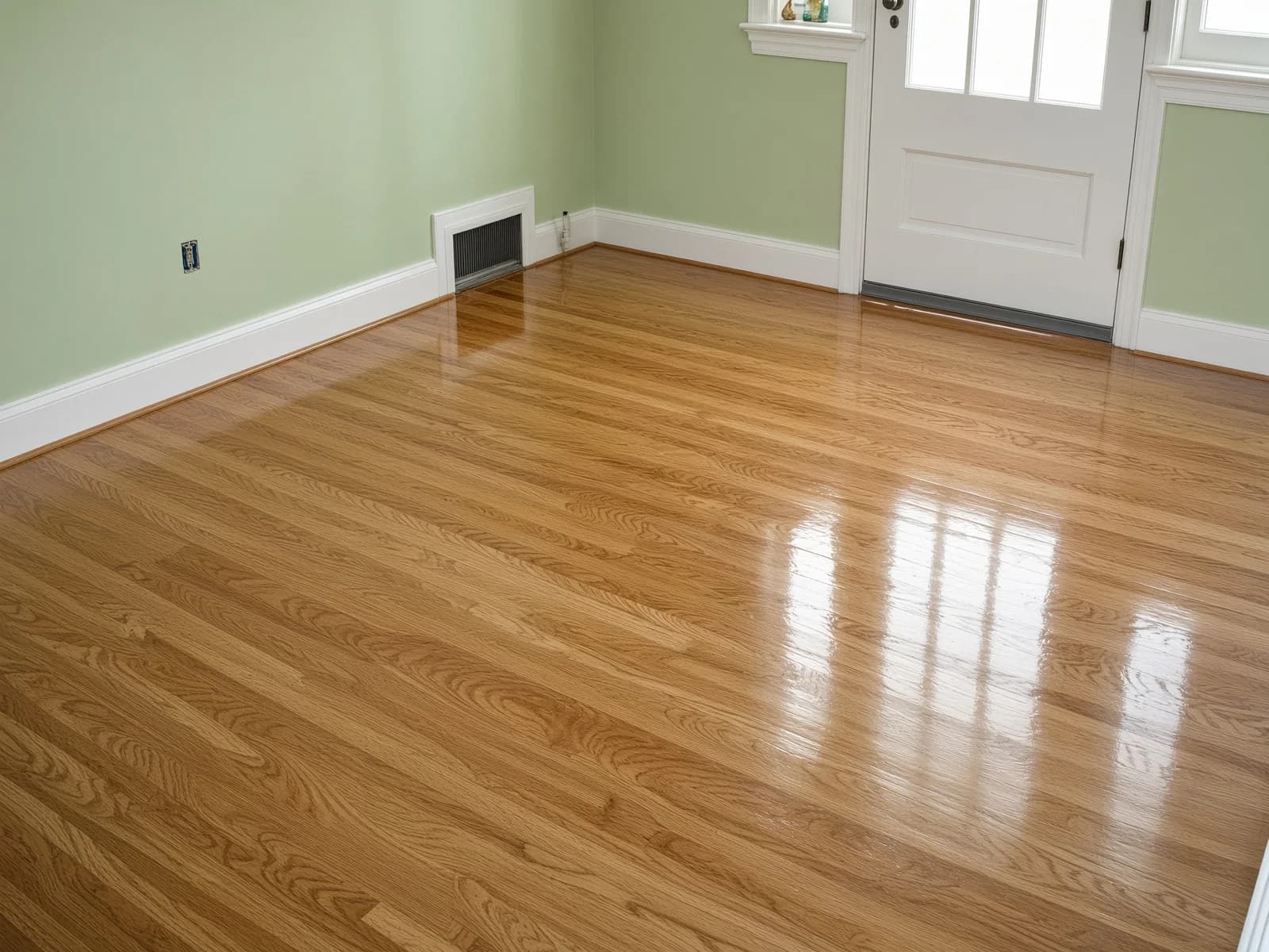 The same room in different window light, the finish holding an even tone across the boards.