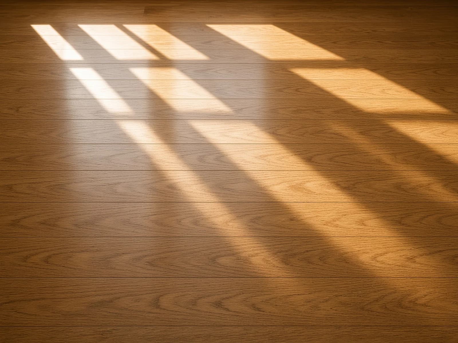 Window mullions laid as light across the finished boards.